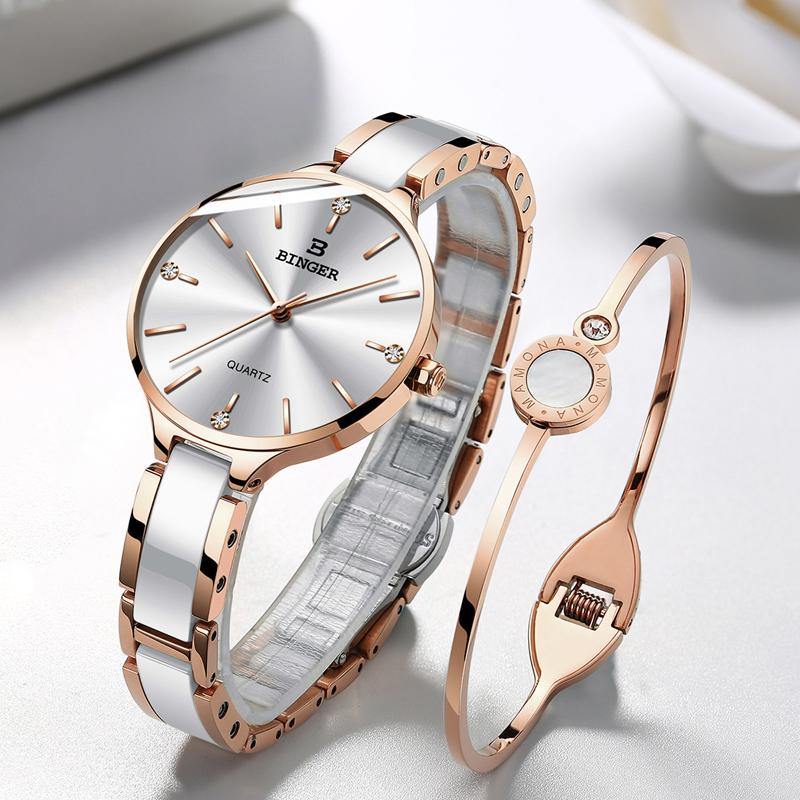 Binger Elegant Ceramics Bracelet Gold Black B-1185 - Grmontre Watches