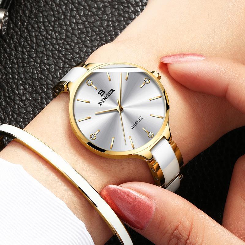 Binger Elegant Ceramics Bracelet Gold Black B-1185 - Grmontre Watches