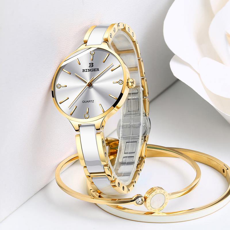 Binger Elegant Ceramics Bracelet Gold Black B-1185 - Grmontre Watches