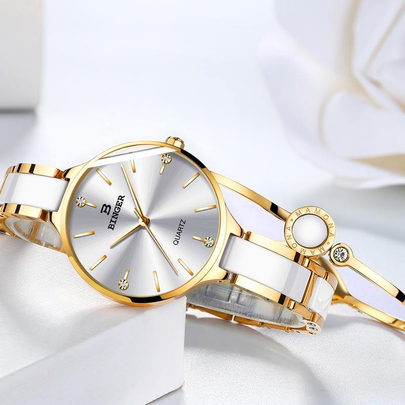 Binger Elegant Ceramics Bracelet Gold Black B-1185 - Grmontre Watches