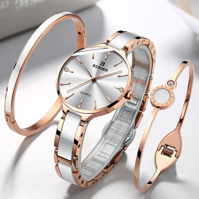 Binger Elegant Ceramics Bracelet Gold Black B-1185 - Grmontre Watches