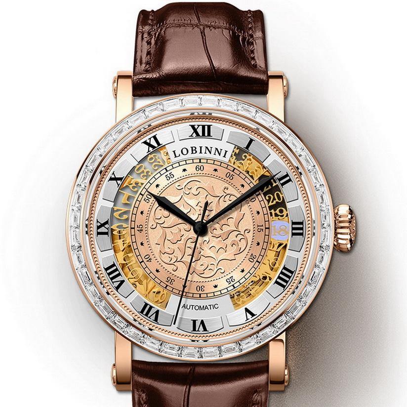 Lobinni Vintage Carved Automatic 1830 - Rose-Rose-Brown1 Lobinni Vintage Carved Automatic 1830 - Rose-Rose-Brown1