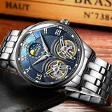 BINGER Men's Skeleton Automatic Mechanical Wrist Watch with Stainless Steel Band B-8606B - Grmontre Watches