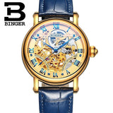 Binger Luxury Gold Automatic Watches Mens Skeleton Fashion Business Watch  B-5066 - Grmontre Watches